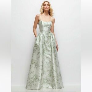 Dessy Collection Floral Maxi Dress in Green and Cream